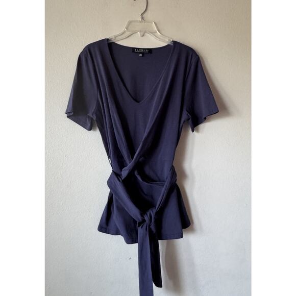 Eloquii Navy Blue Wrap Top Women’s Size 14 16 Short Sleeve V Neck Work Stretch - Picture 1 of 5